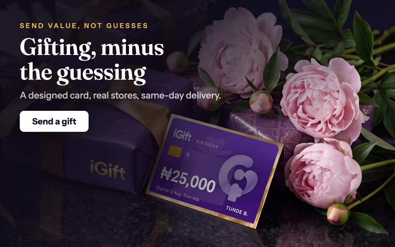 Wrapped gifts and an iGift card among peonies — gifting, minus the guessing