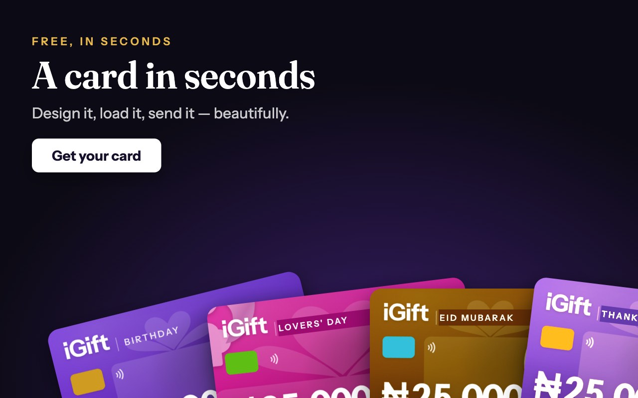 Premium iGift card designs fanned out — a card in seconds